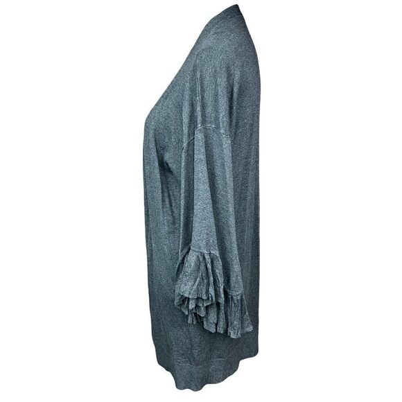 Max Studio Cardigan Grey Safety Pin Front Closure Ruffled Cuffs Medium - Picture 2 of 14